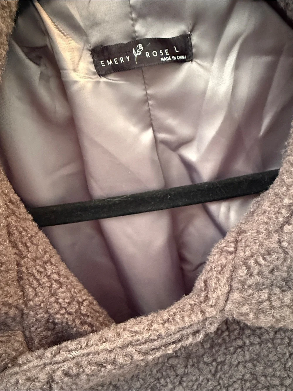 Emery Rose Gray Teddy Sherpa Jacket Large Cozy Oversized Faux Fur Coat EUC - Picture 3 of 5